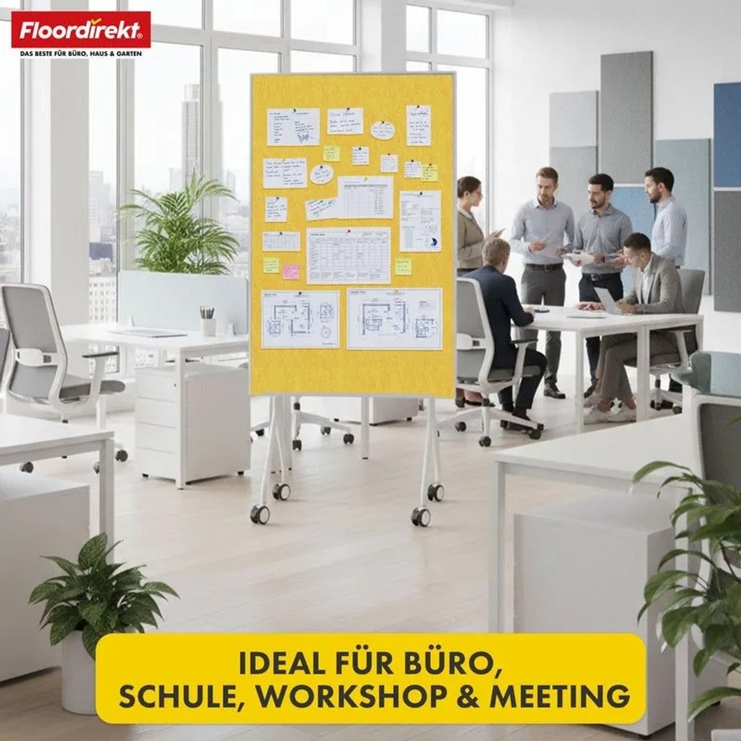 Floordirekt Mobile Moderationstafel GIANT Beidseitige Filztafel auf Rollen 80 x 120 cm Gelb_7