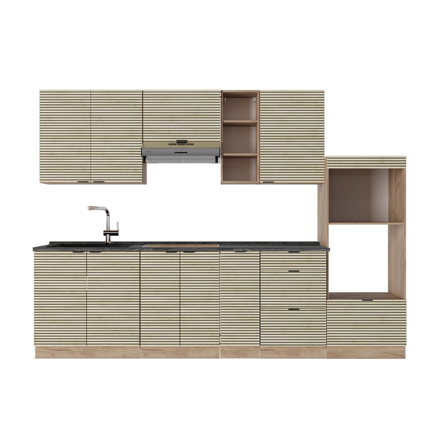 Vicco Fame-Line Küchenzeile Eiche Paneel/Goldkraft Eiche 280 cm AP Anthrazi günstig online kaufen