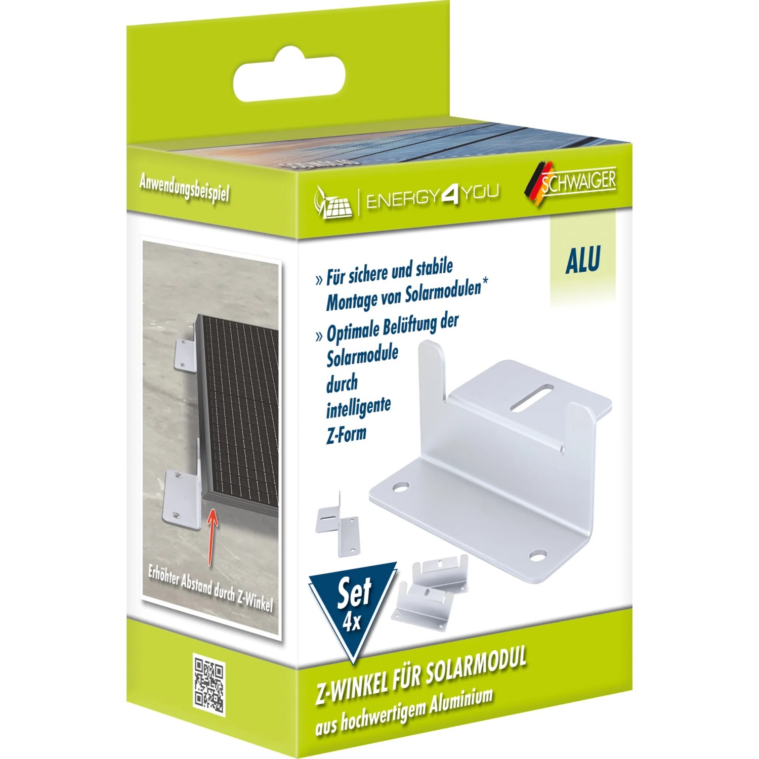 Schwaiger Z-Winkel 4er-Set für Solarmodule aus Aluminium, zur sicheren Montage und optimalen Belüftung.