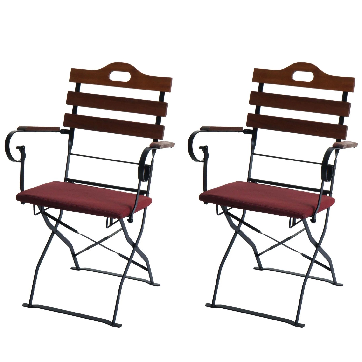 MCW 2er-Set Biergartenstuhl J40 Gastronomie-Qualität Braun Polster Rot