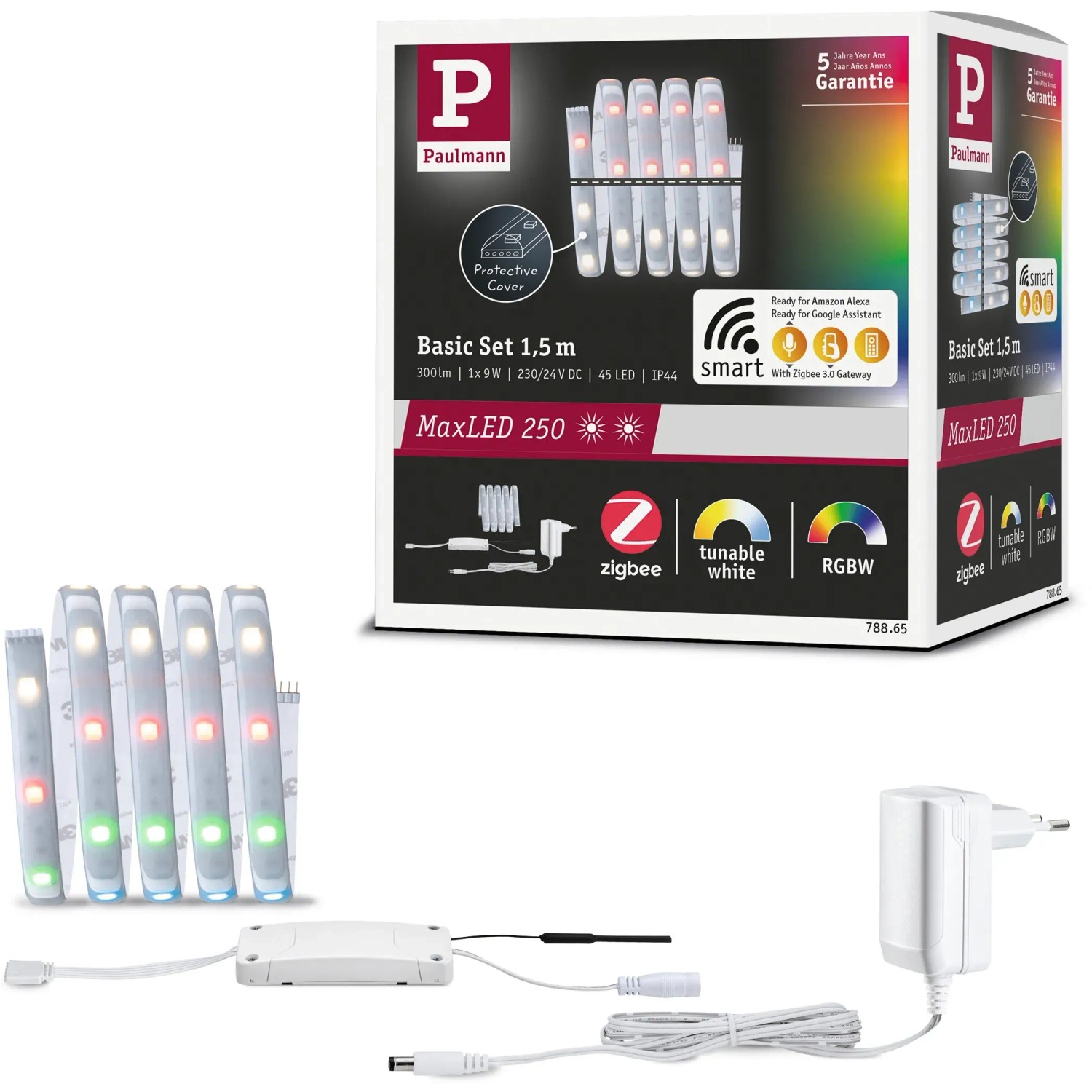 Paulmann MaxLED 250 RGBW LED-Streifen Basis-Set 1,5m mit Zigbee Steuerung und Netzteil.