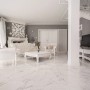 Heller Wohnraum mit Bodenfliese Marmore Carrara Feinsteinzeug in Marmoroptik.
