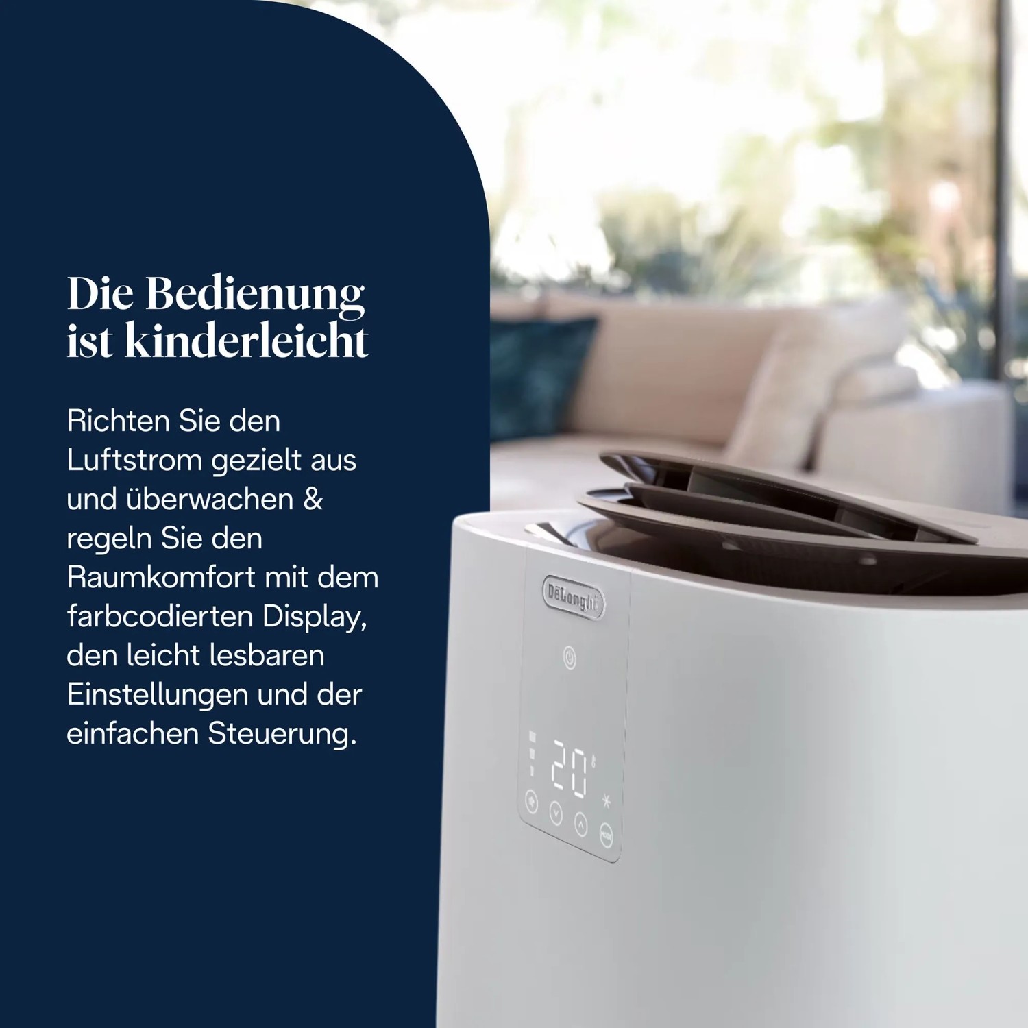 De'Longhi Klimagerät PAC-AP120 in Weiß mit digitalem Display und Luftauslass