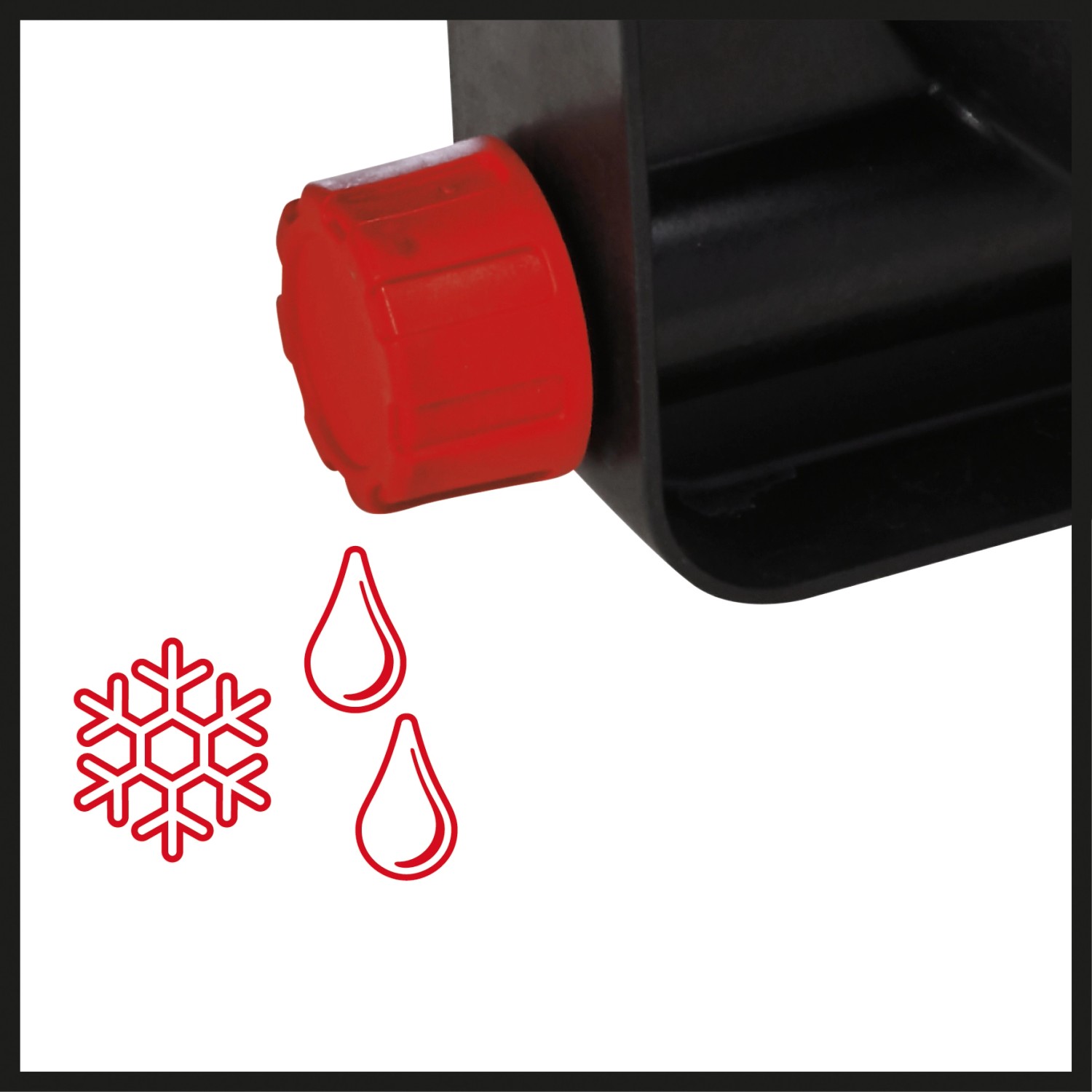 Detailaufnahme der Wasserablassschraube der Einhell Gartenpumpe GC-GP 1250 N mit Frostschutz-Symbol.