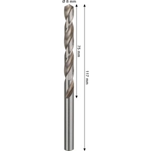 Bosch Spiralbohrer Pro Metal HSS-G, 8 mm Durchmesser, silberfarben.