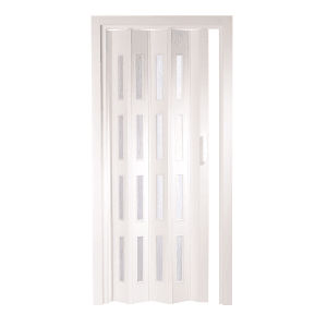 Weiße Forte Premium Schiebetür Luciana aus Kunststoff mit Fensterdesign, kürzbar.