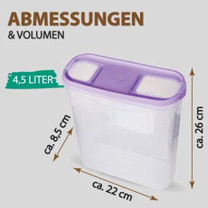 Bestlivings Frischhaltebox Schüttdose 4,5L, lila Deckel. Vorratsdose mit Abmessungen.