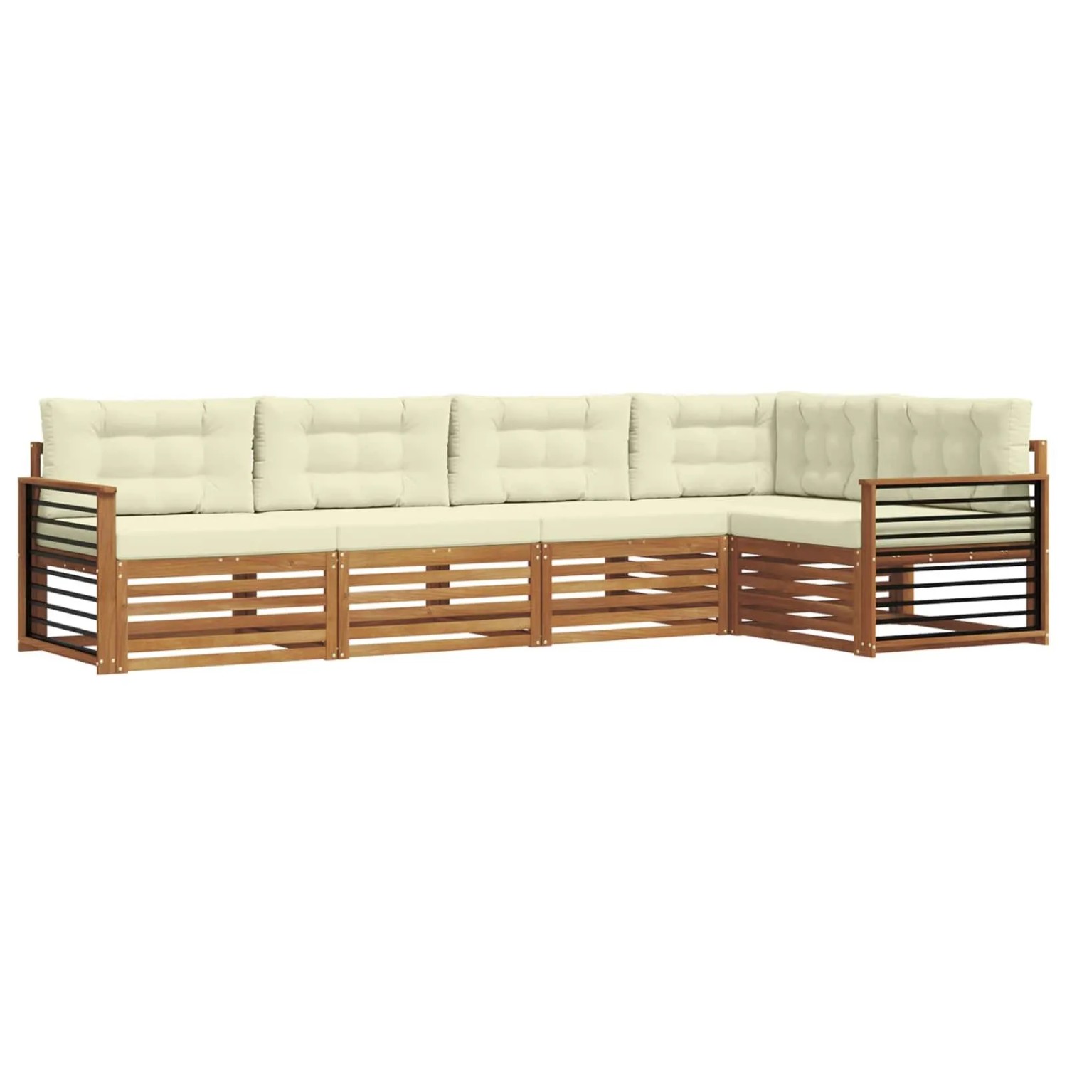 vidaXL Outdoor-Sofagarnitur mit Kissen 5-Tlg Natur und Creme 3373470