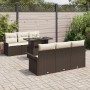 Braunes 7-teiliges vidaXL Garten-Sofa-Set aus Poly Rattan mit Kissen.