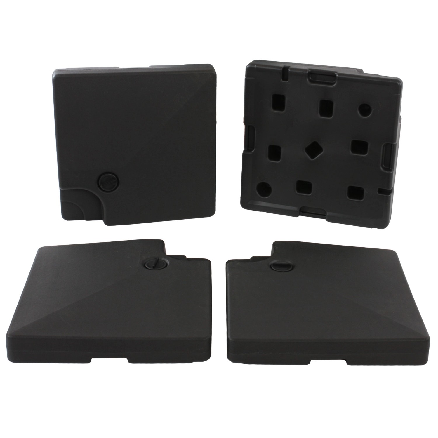 Schwarzer Schirmständer für MCW Ampelschirm A96 3x4m, bestehend aus vier Teilen.