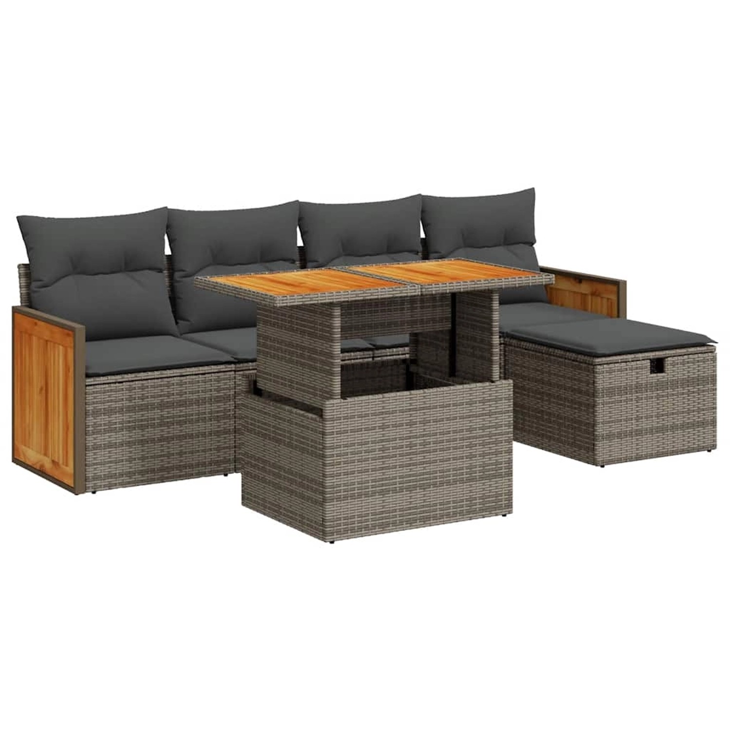 vidaXL 6-Tlg Garten-Sofagarnitur mit Kissen Grau Poly Rattan 3328152 günstig online kaufen