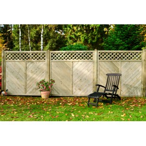 T & J Sichtschutzzaun Classic-Diagonal mit Rankgitter, 180x180 cm, Kiefer/Fichte, kesseldruckimprägniert.