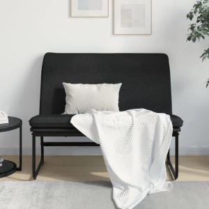 Schwarze vidaXL Sitzbank (100x75x76 cm) mit Stoffbezug, Kissen und weißer Decke.