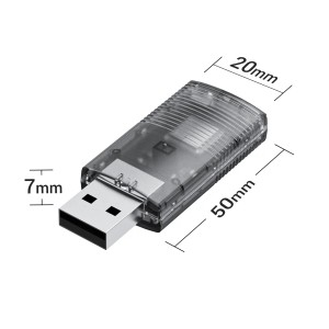Technaxx TX-346 USB-Dongle für kabelloses CarPlay & Android Auto, transparente Kunststoffhülle.