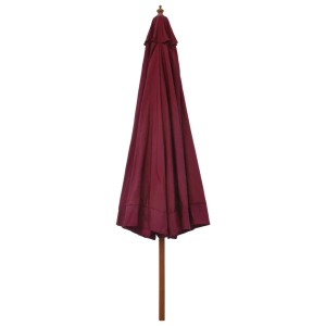 Geschlossener, burgunderroter Sonnenschirm mit Holzmast, 330 cm Durchmesser. Kategorie: Sonnenschirme.