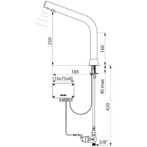 Delabie BINOPTIC Waschtisch‑Ventil G3/8B H250 mm 6V Batterie