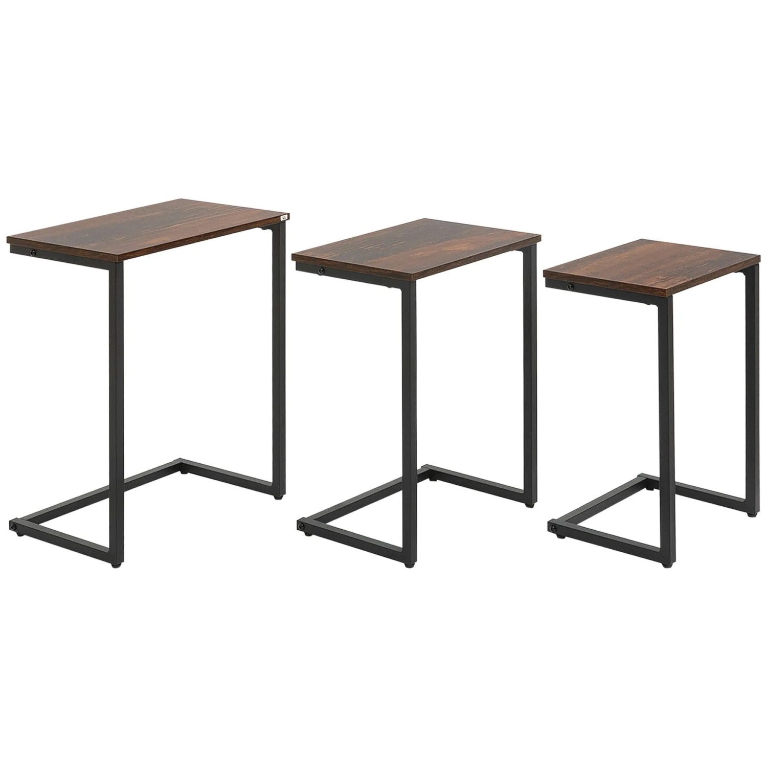 HOMCOM Beistelltisch-Set  Spanplatte Stahl Rustikal-Braun 45L x 30B x 60H cm