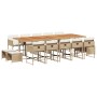 vidaXL Garten-Essgruppe, 15-teilig, beige Poly Rattan mit Tisch, Stühlen und Hockern mit Kissen.