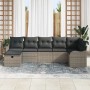 Graues 7-teiliges vidaXL Garten-Sofa-Set aus Poly Rattan mit Kissen und Stauraum.