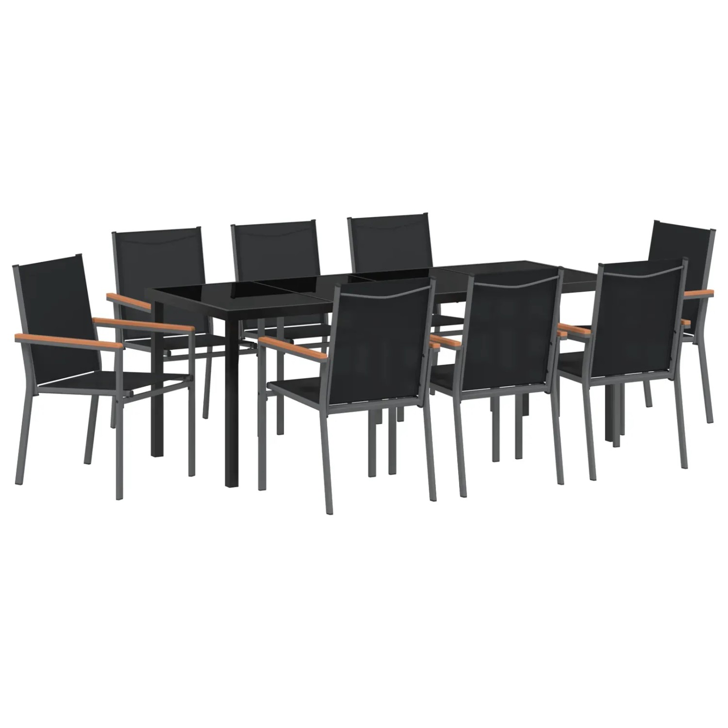 vidaXL 9-Teiliges Gartentischset aus Schwarzem Textilene und Stahl 3379092