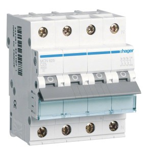 Hager Leitungsschutzschalter C25A 3P+N, 4-polig, für den Schutz von Stromkreisen.