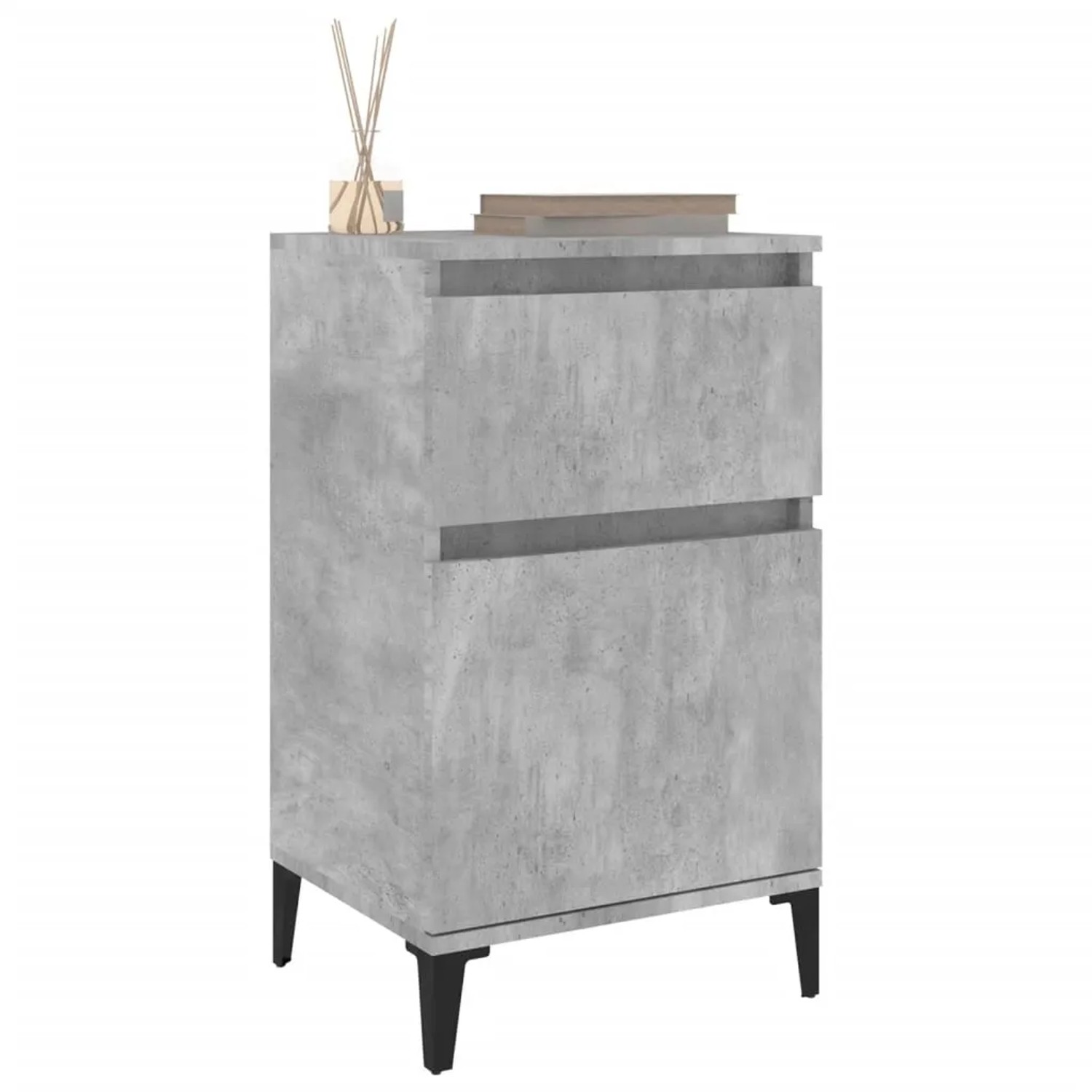2er Set graue Nachttische (40x35x70 cm) im Beton-Look mit 2 Schubladen.