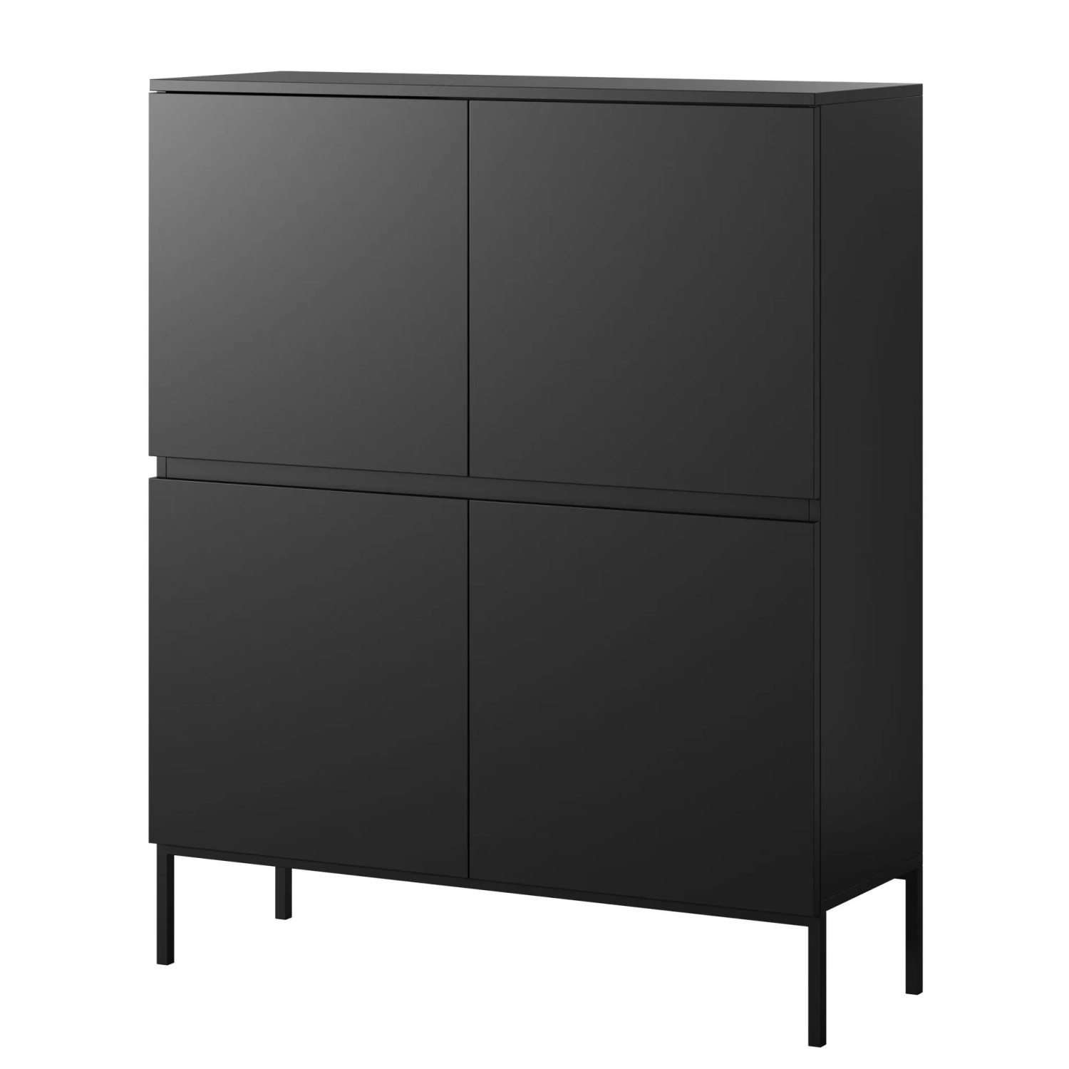 Selsey Highboard Bemmi 100 cm hoch Schwarz mit schwarzen Beinen