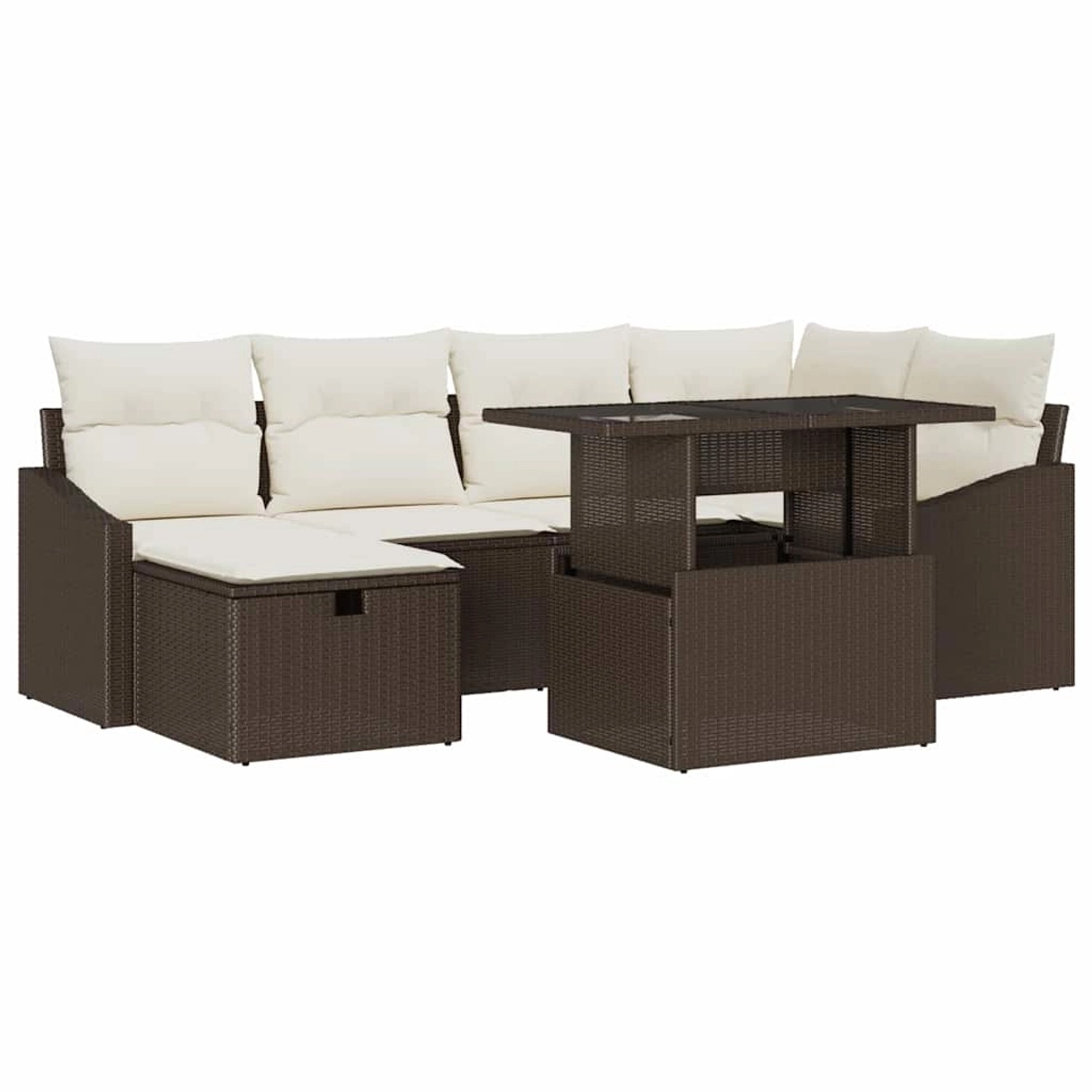 vidaXL Garten-Sofa-Set mit Kissen mit Speicher 7-Tlg Braun Poly Rattan 3359 günstig online kaufen