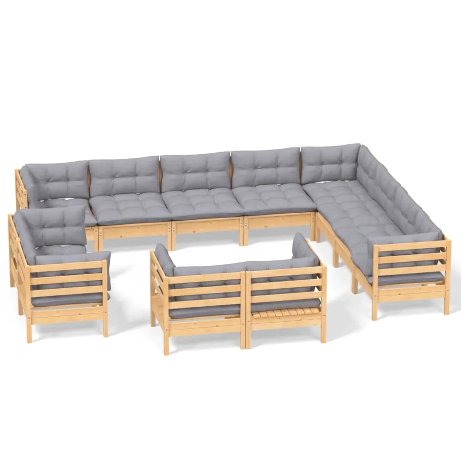 vidaXL 12-Tlg Garten-Lounge-Set mit Grauen Kissen Massivholz Kiefer 3096946