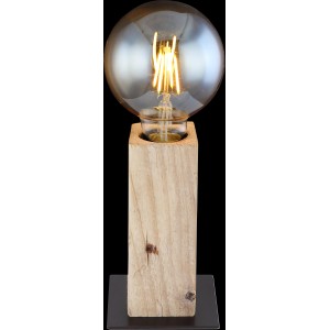 Globo Tischleuchte ADALIE mit Holzfuß und E27 Fassung, schwarz-matt und dunkelbraun.