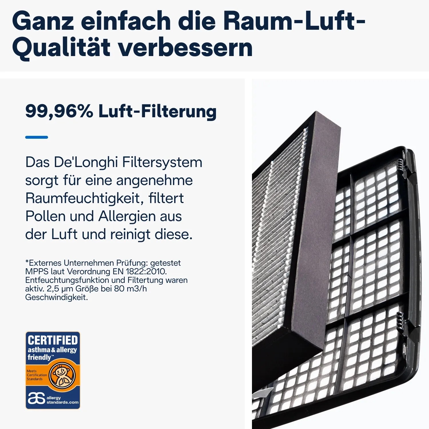 DeLonghi Luftentfeuchter: HEPA-Filter des AriaDry Multi Sets für saubere Raumluft.