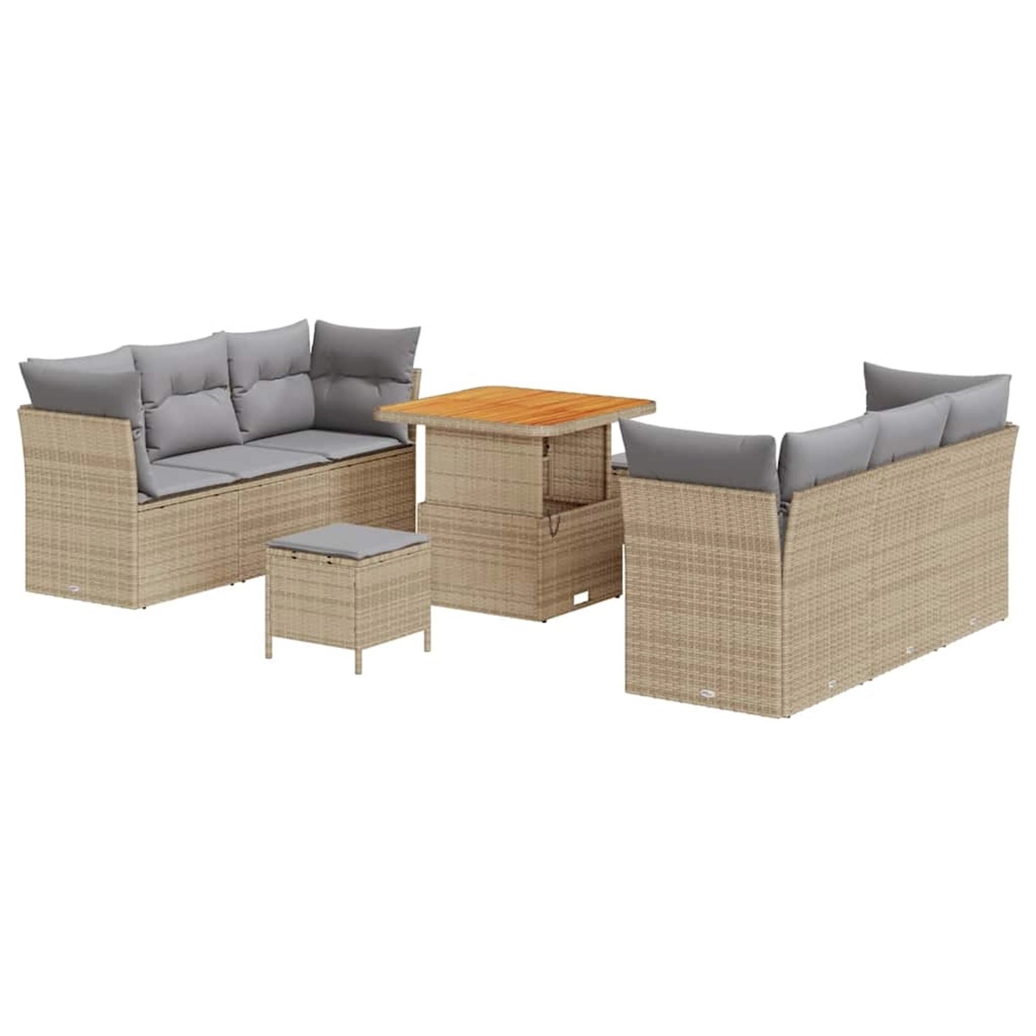 vidaXL 9-Teiliges Gartensofa-Set mit Kissen in Beige aus Poly Rattan und Ak günstig online kaufen