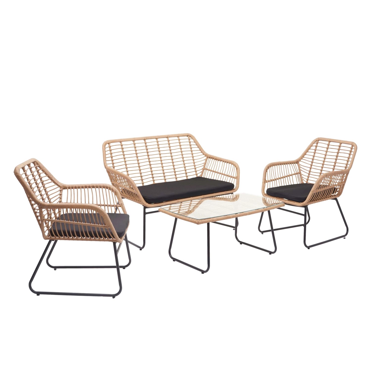 MCW Polyrattan Garnitur G17a 4-teilig Naturfarben Polster Anthrazit ohne Dekokissen