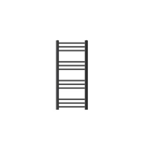Anthrazitfarbener, gebogener LuxeBath Badheizkörper Sahara, 400x800 mm mit Seitenanschluss.