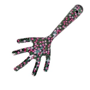 Galaflor Handgrubber aus Stahl mit schwarzem Griff und pink-weißem Blumenmuster, 5 Zinken.