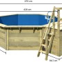 Karibu Holzpool X2 KDI mit blauer Innenhülle und Leiter, Maße dargestellt.