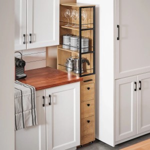 Schmales SoBuy Nischenregal NSR13-N mit 3 Schubladen und Rollen, 20x170x40cm.