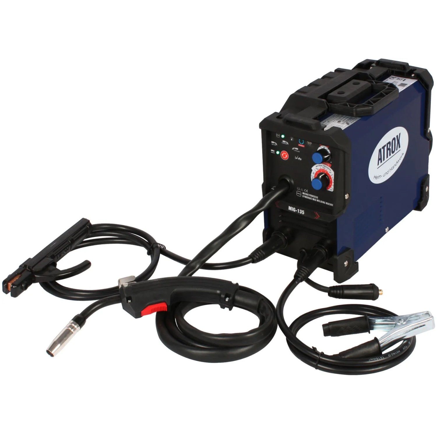 Atrox Mini-MIG 140 Schweißgerät 5in1 mit Zubehör, blau. Kompaktes Schweißgerät für MIG, MAG, MMA, FCW, TIG Lift.