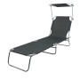 Graue Mojawo Gartenliege mit Sonnendach, klappbar, 186x55x24cm. Ideal als Relaxliege oder Campingliege.