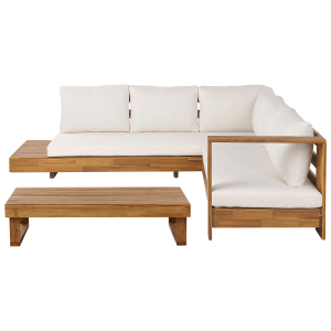Beliani Lounge Set MARETTIMO, cremeweiß, aus Akazienholz mit Tisch und Polstern für den Garten.
