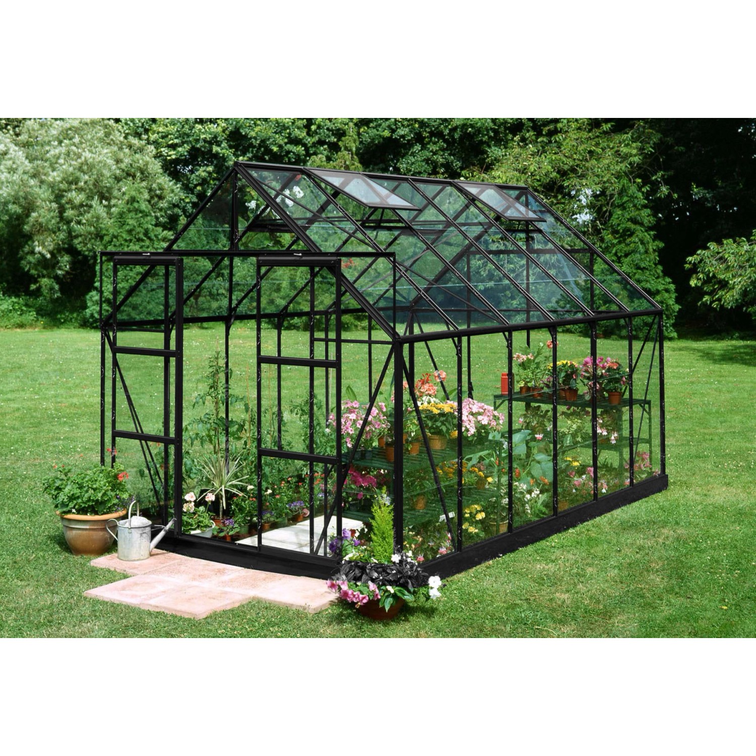 Halls Gewächshaus Magnum 128 mit 3mm Blankglas Schwarz 9,9 m²