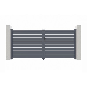 Casanoov Doppelflügeltor aus Aluminium, 3,5 m breit, Vogel Design, Höhe 160 cm, grau.