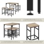 Tectake Bartisch-Set Edinburgh, 5-teilig, mit 4 Hockern, Industrial-Look Holz Eiche Sonoma