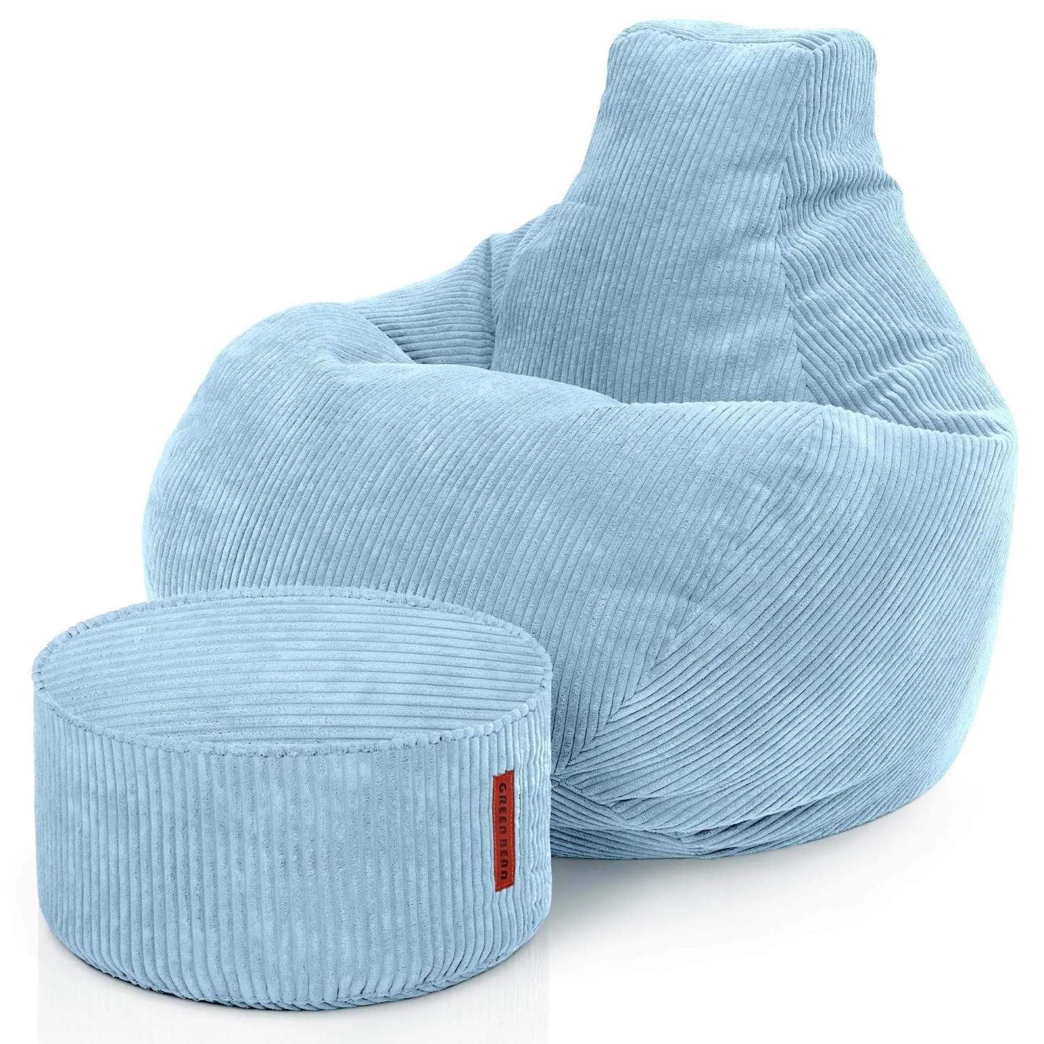 Green Bean Sitzhocker 2er Set Cozy + Hocker 80 x 90 x 90 cm Cord mit EPS-Perlen-Füllung Hellblau