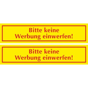 Gelbe Aufkleber "Bitte keine Werbung einwerfen" im 2er-Set, Schilder für Briefkasten.