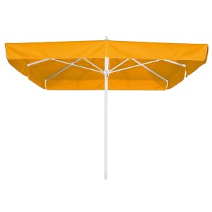 Goldgelber Schneider Marktschirm Quadro 300x300 cm mit Seilzugmechanik.