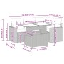 Hellgraue 5-tlg. Garten-Sofagarnitur aus Polyrattan mit Tisch und Kissen. Gartenmöbel für Terrasse und Balkon.