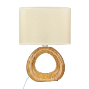 Licht-Erlebnisse Tischleuchte Keramik Stoff 28 cm Holzoptik Beige E14