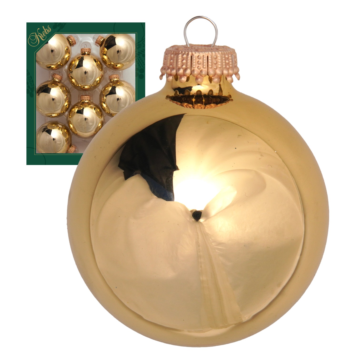 Krebs Glas Lauscha Weihnachtskugeln Tiffany-Gold Glanz Uni 8er-Set 7cm