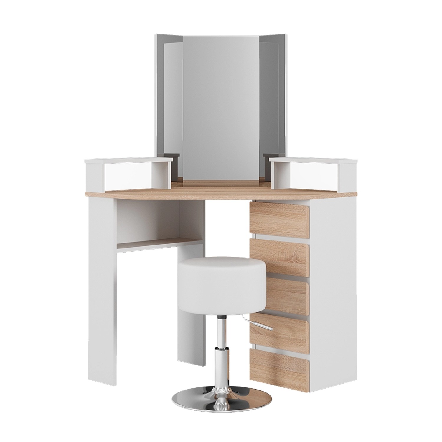 Vicco Eckschminktisch Tilda Weiß/Sonoma/Sonoma 113.3 cm mit Hocker günstig online kaufen